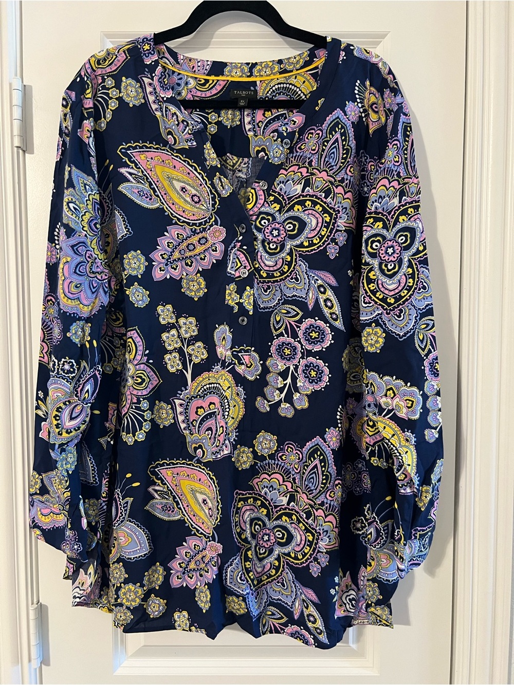 Talbots Navy Paisley Long-Sleeve Blouse